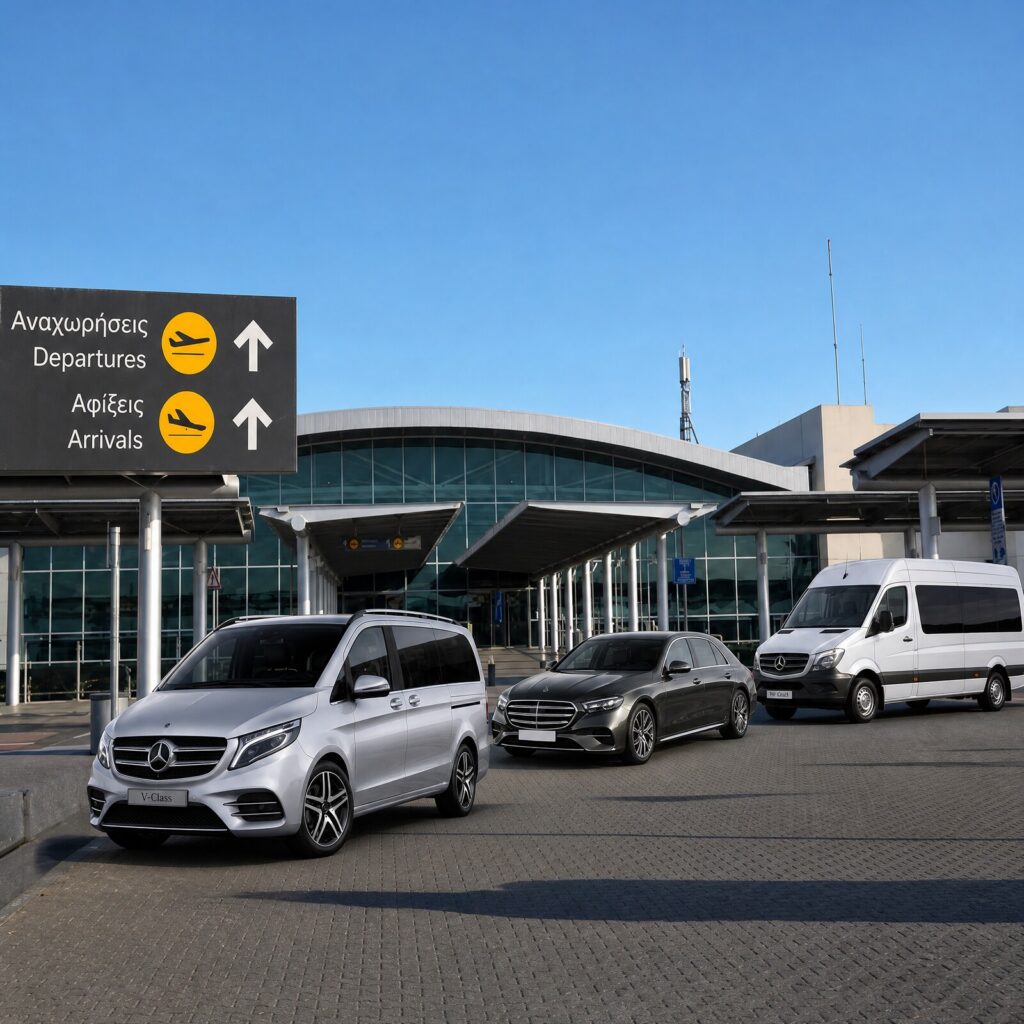 Mercedes V-Class, E-Class and Sprinter outside Larnaca Airport